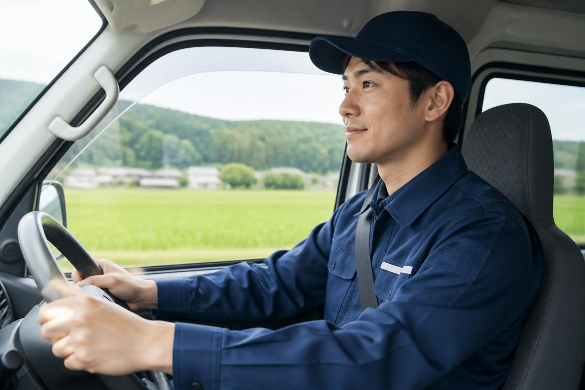 軽バンを運転する配送ドライバー